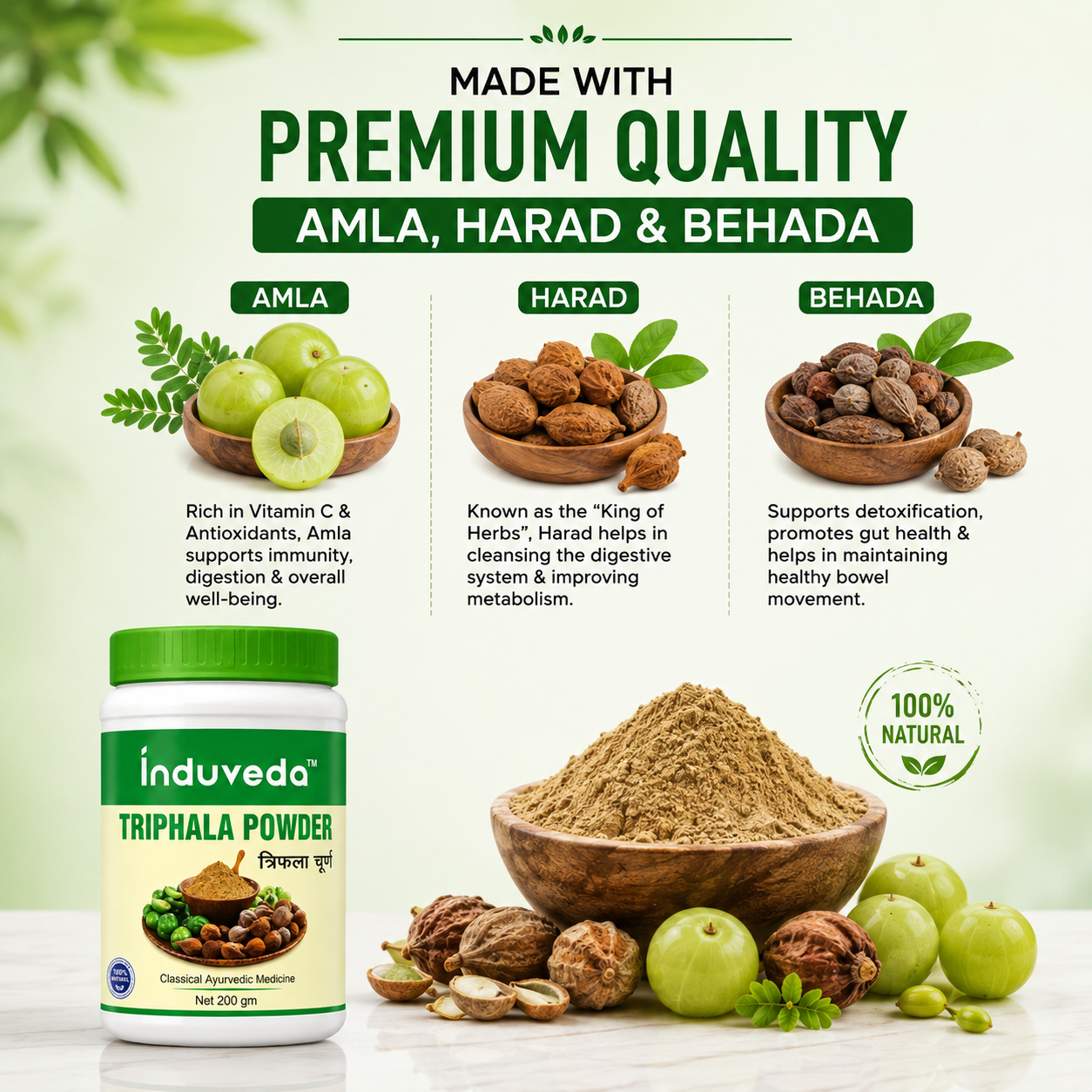 Induveda Triphala Powder - For Digestion, Constipation Relief & Detox