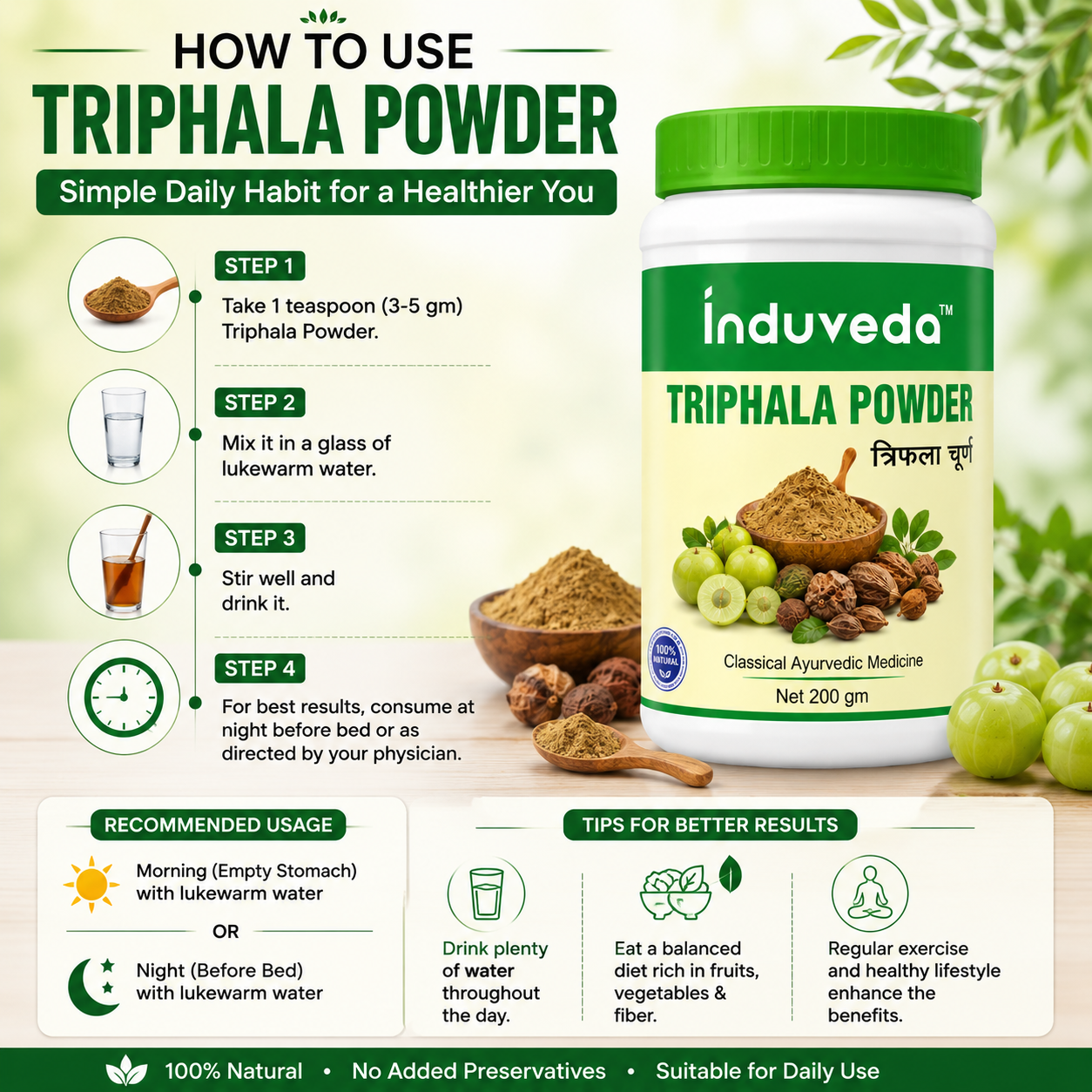 Induveda Triphala Powder - For Digestion, Constipation Relief & Detox